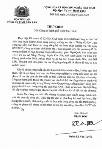 Đăk Lăk: Giám đốc Công an tỉnh gửi thư khen Công an thành phố Buôn Ma Thuột